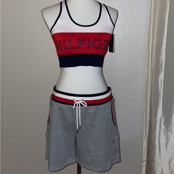 New! Tommy Hilfiger Relaxed ‘Sneaker’ Striped Waist Gray Sweat Shorts Size L♥️🤍 - Picture 8 of 8